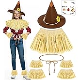 Gofriipai Scarecrow Costume Adult Women, Scarecrow Hat Headband Neck Piece Wrist Leg Ties Face Decals Makeup, Accessories Set for Halloween