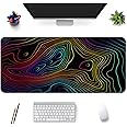 Desk Mat,Large Gaming Mouse Pad 35''×15.6'' XXL Extended Mouse Pad Mat Desk Pad with Non-Slip Base Mousepad for Computer,Office,Keyboard and Laptop - Topographic
