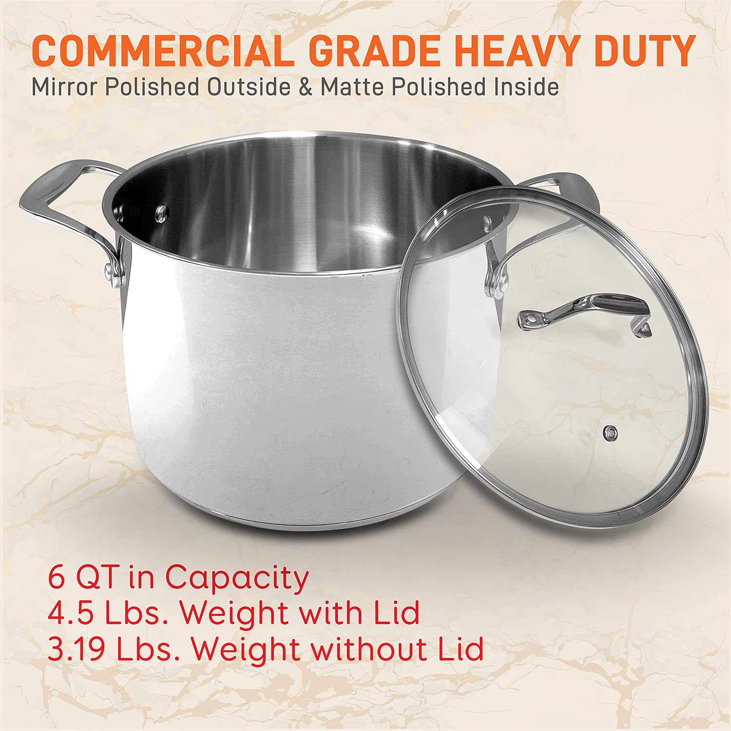 6-Quart Stainless Steel Stock Pot - 18/8 Food Grade Stainless Steel Heavy Duty Induction - Stock Pot, Stew Pot, Simmering Pot, Soup Pot with See-Through Lid, Dishwasher Safe - NutriChef NCSP6: Kitchen & Dining