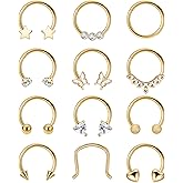 REVOLIA 12Pcs 16G Surgical Steel Septum Rings for Women Men Horseshoe Septum Rings Hoop CZ Heart Star Butterfly Cartilage Helix Tragus Daith Earrings Piercing Jewelry
