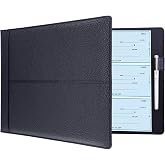 Antner 7 Ring Business Checkbook Binder for Business Checks, 600 Checks Capacity, PU Leather Check Book Binder Cover with Zipper Pouch, Executive Organizer Portfolio Holder for 9x13 Inch Sheets, Black