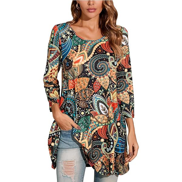 OFEEFAN Women's Long Sleeve Tunic Top - Lightweight Crew Neck Casual Shirt, Invisible Stripe Detail, Versatile For Fall & Winter (V02-red, Medium) - View #3