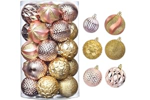 MOONET 31pcs 2.75in & 1.97in Christmas Decoration Balls Shatterproof Colorful Set Ornaments Balls for Festival Wedding Home Party Decors Xmas Tree Hanging (Gold & Rose Gold)