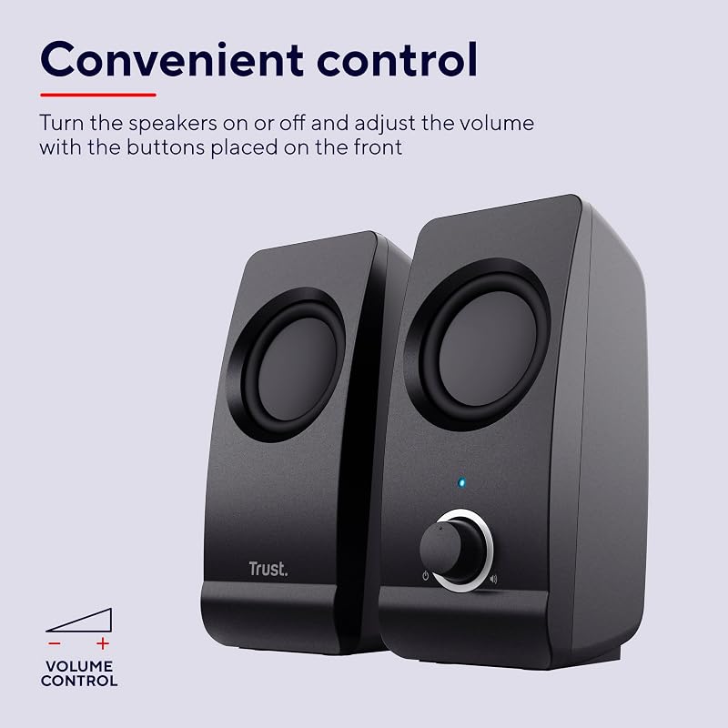 Remo 2.0 PC Lautsprecher Boxen 16 W (8 W RMS), 3,5 mm Audioanschluss, Stromversorgung über USB, Kompaktes Soundsystem, Stereo Lautsprecherset für Computer, Laptop – Schwarz