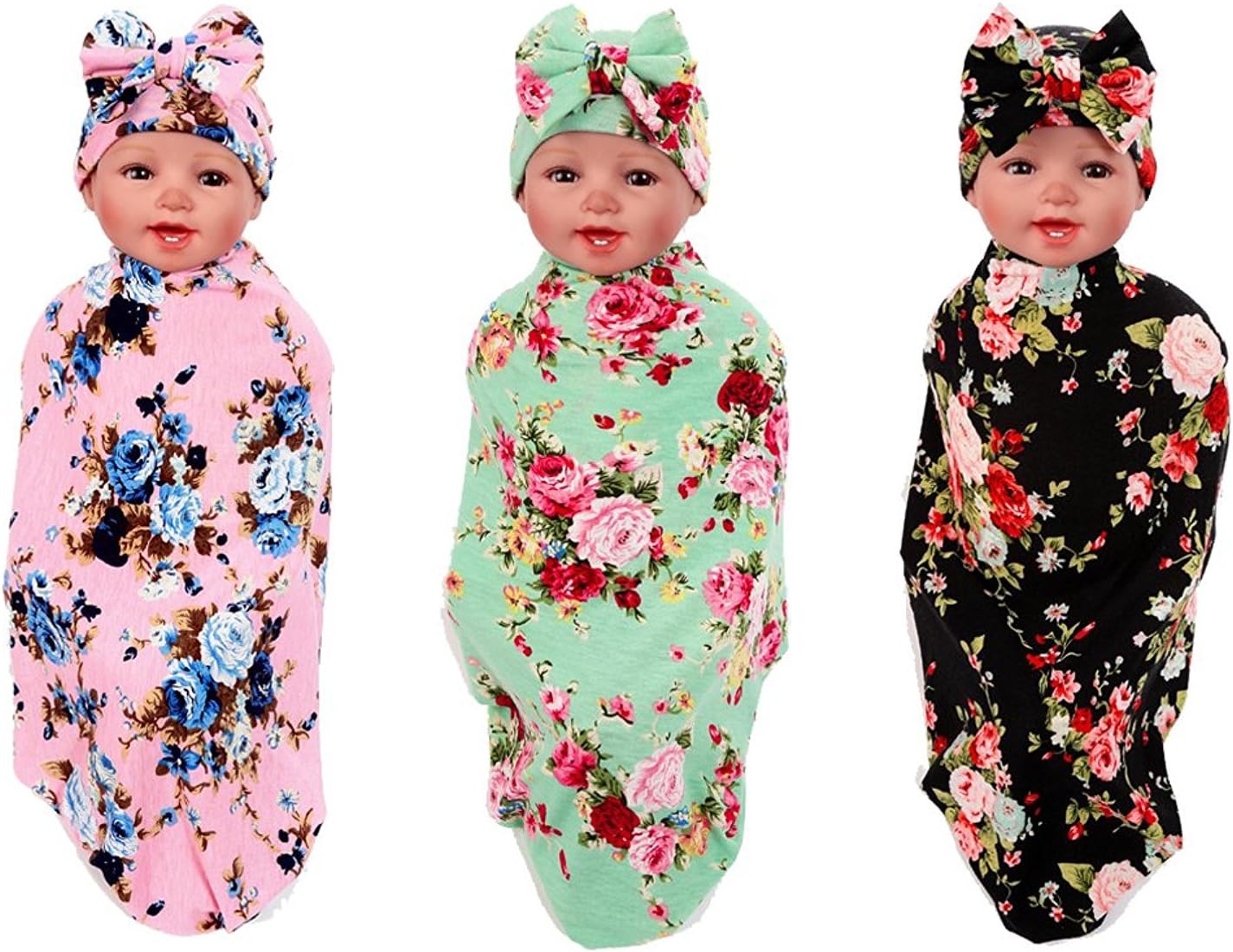 Angumo Baby Blankets,Newborn Baby Sleep Swaddle Blanket,Newborn Baby Beanie Hat,Pack of 3 sets