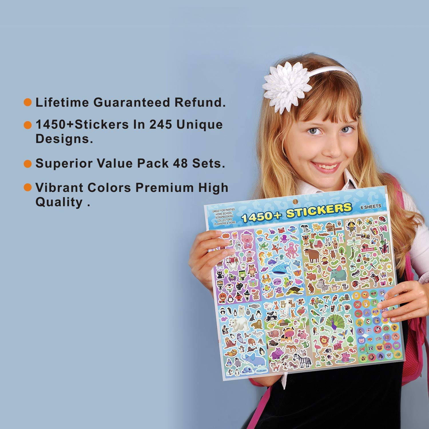 Animal Stickers,Stickers for Kids Assortment Set (1450+ Count),8 Themes Collection for Children,Teacher, Parent, Grandparent, Kids, Craft, School, Planners & Scrapbooking,Present Idea for Children