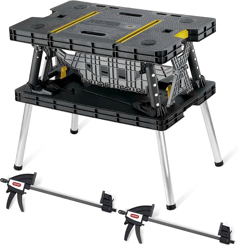 Keter Folding Work Table Portable Workbench with 12 inch Clamps Garage Wood Shop