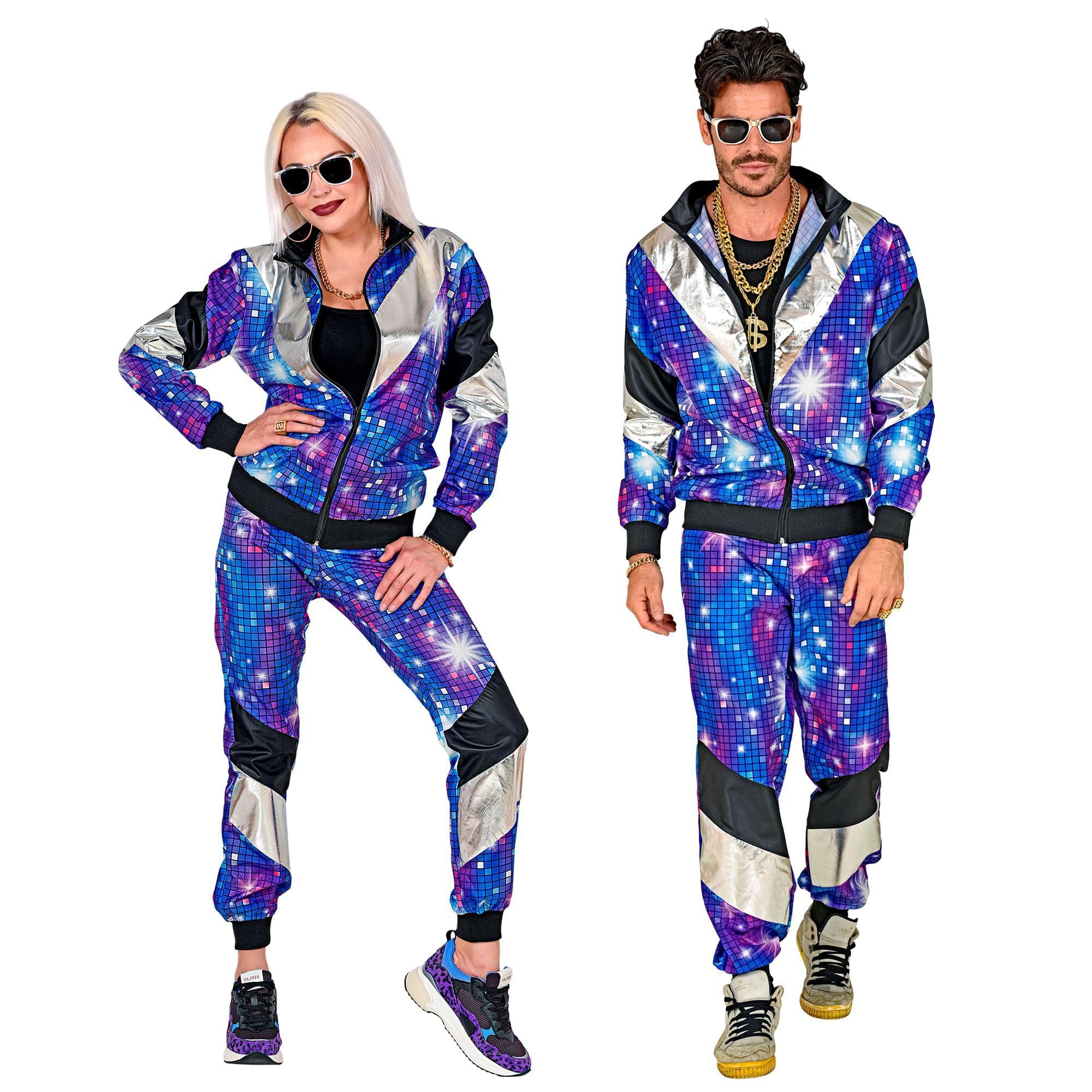W WIDMANN MILANO Party Fashion - 80s Disco Style Tracksuit Adult Unisex, 90s, Rap, Hip-Hop, Trap, Carnival, Theme Parties, Size L, Blue — image 1