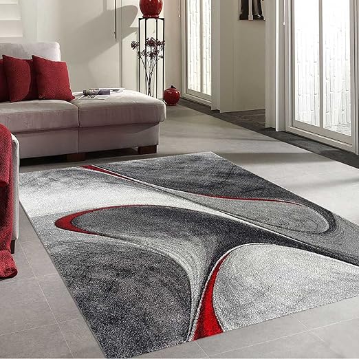 Un Amour De Tapis Tapis Moderne 1058 Petit Tapis Rond Madila Rouge Gris Noir 100 X 100 Cm