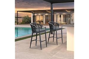 PURPLE LEAF Bar Stools Set of 2,Patio Chairs with Rattan Back and Metal Arm Rests,Luxury 440 Lbs Capacity Ergonomic Seating H