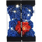 WINWISH Rose Flower Bear-Hand Made Rose Teddy Bear,Best Artificial Decoration Gifts for mom, Girls,Unique,Birthday Gifts,The Perfect Party Clear Box (Royal Blue)