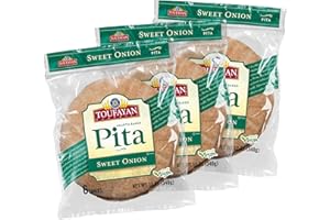 TOUFAYAN BAKERIES Toufayan Sweet Onion Pita Bread | Vegan | Kosher (3 Pack, 18 Wraps Total)