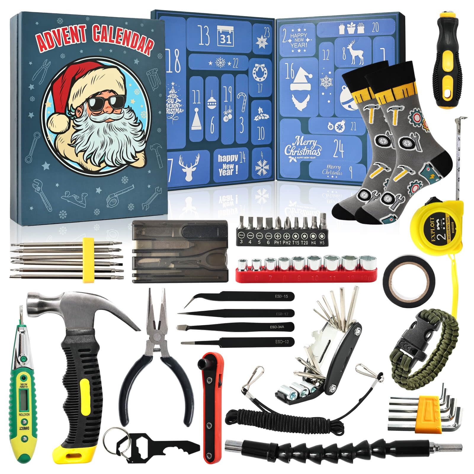 Moyel Tool Advent Calendar 2025 for Men 24 Days of Christmas Countdown Hand Tool Sets for Men Advent Calendar for Teen Boy Adults Funny Christmas Gifts for Mechanics Dad Son Boyfriend Grandpa