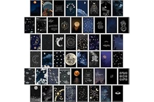 wall67 Astronomy Wall Collage Kit Aesthetic Pictures, Moon Stars Photo Collage Kit Dorm Room Decor for Teen Boy Girl, Moonlight Aesthetic Room Decor Photo Collection for Bedroom (50pcs 4x6 inch)