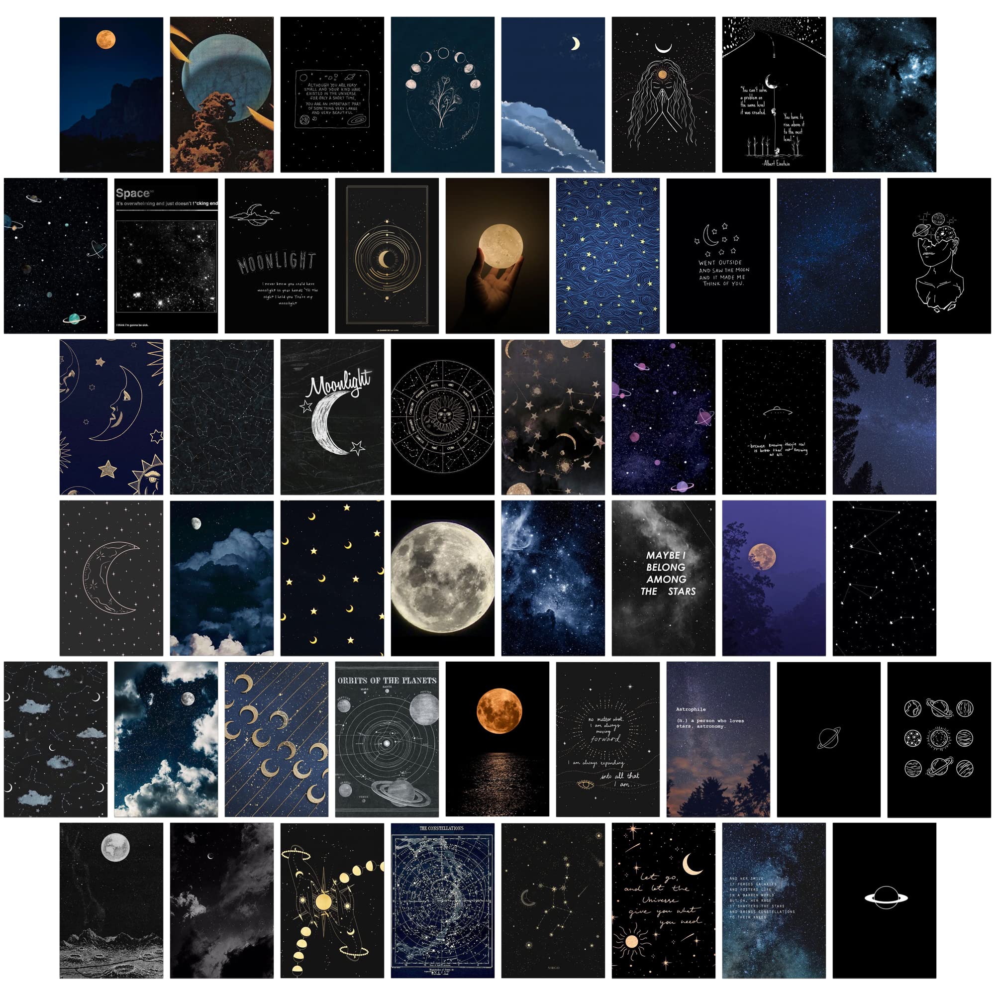wall67 Wall Collage Kit Aesthetic Pictures,Moon & Stars Photo Collage Kit Dorm Room Decor for Teen Boy Girl,Trendy Room Decor Photo Collection for Bedroom (50pcs 4x6 inch)