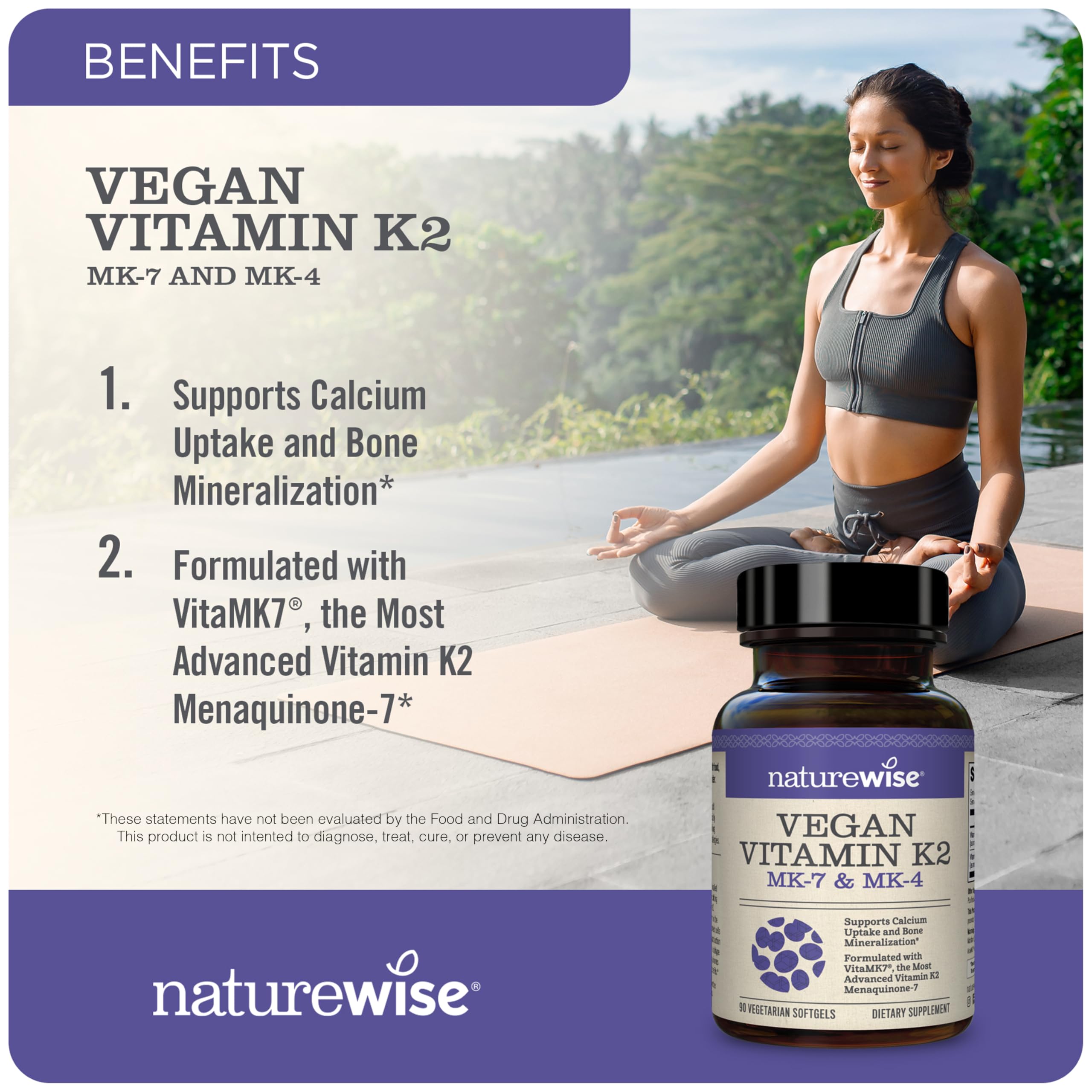NatureWise Vitamin K2 + Vitamin D3 5,000IU (3 Month Supply - 90 softgels per Bottle)