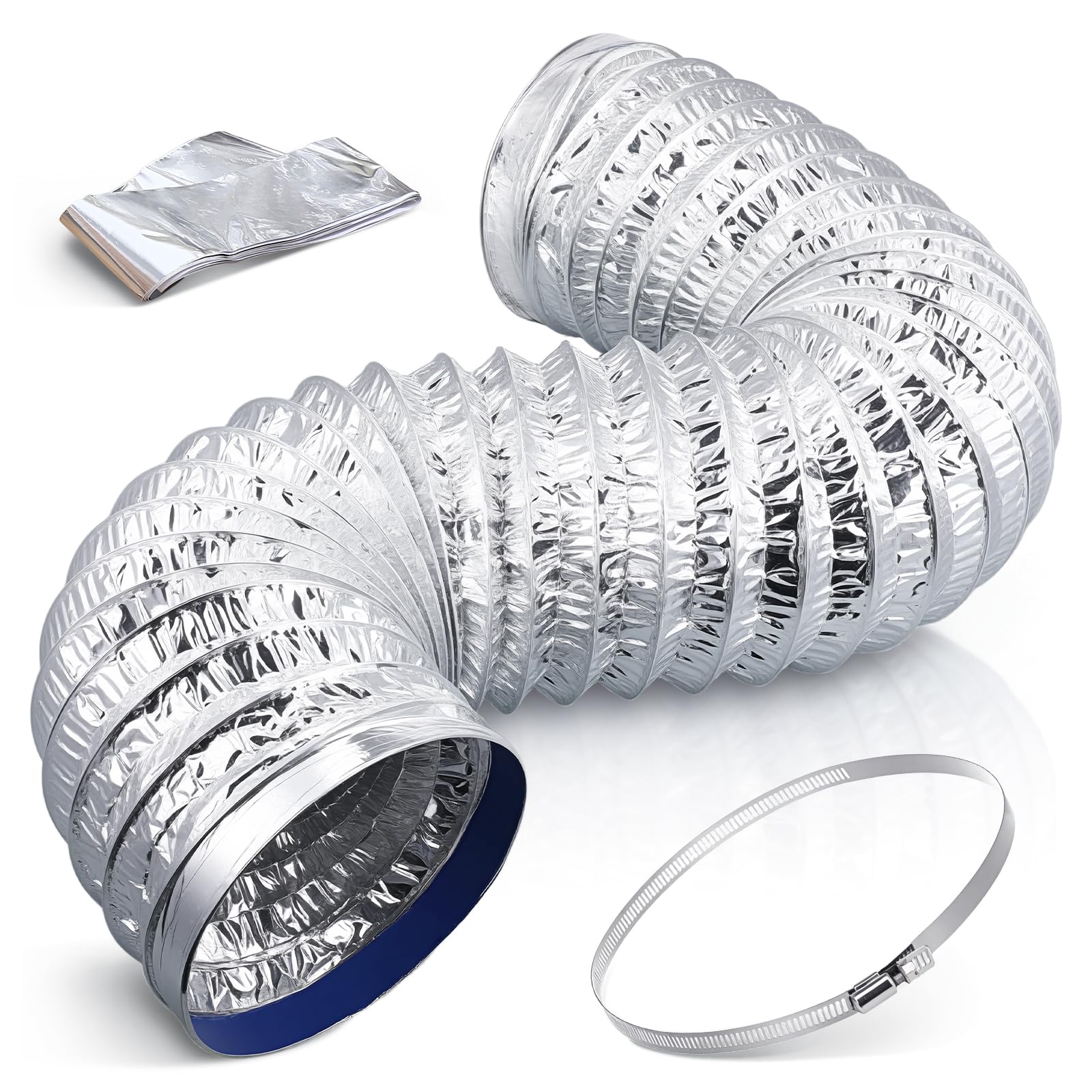 iplusmile 1 Pc Double-Layer Thickened Aluminum Foil Telescopic Air Duct 7" 5ft Aluminum Flexible Ducting for HVAC Exhaust Vent Hose Exhaust Pipe Vent Hose Tube