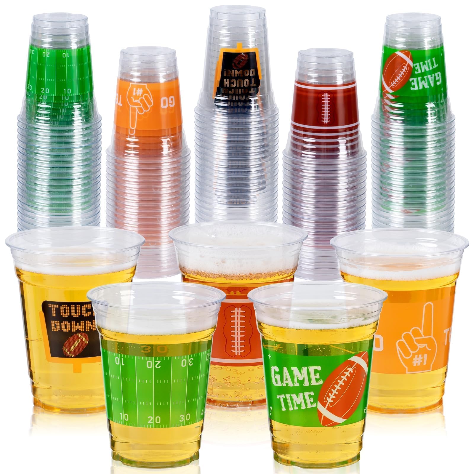 Photo 1 of GuassLee 50 Party Cups - 12oz Clear Plastic Football Cups for Tailgate Sports Party Decorations Supplies Favors