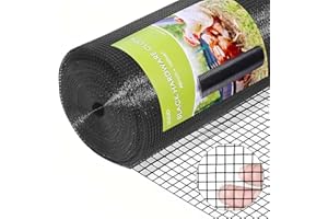 UULID Hardware Cloth 1/2 inch 48" x 100' ft Black Mesh -19 Gauge Black Vinyl Coated Welded Wire Mesh Roll PVC Coated Welded Wire Fence Chicken Wire Fencing Mesh Roll