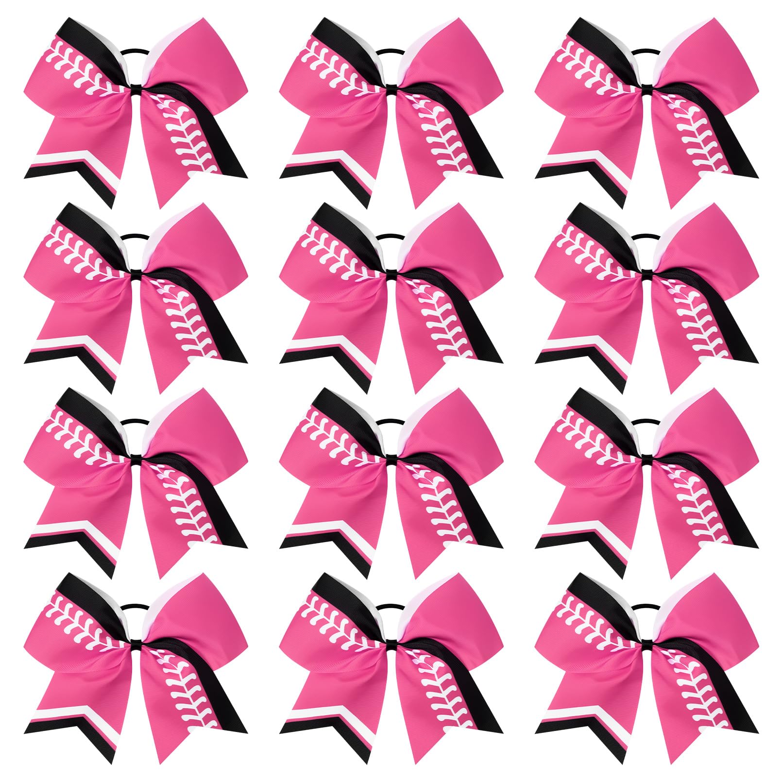 Photo 1 of DEEKA 12 PCS Softball Cheer Bows 8" Thread Large Cheerleader Hair Bows Ponytail Holder Handmade for Teen Girls Sports -Pink/Black/White
