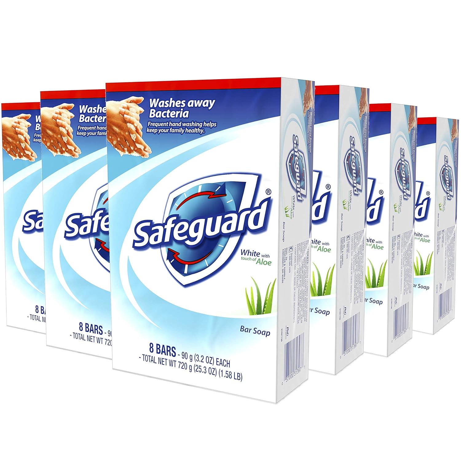 Safeguard Deodorant Bar Soap, Washes Away Bacteria, White with Touch of Aloe, 8 Bars, (Pack of 6, total of 48 Bars) : Beauty