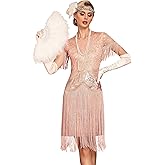 PrettyGuide Women's 1920s Gatsby Dress Long Fringe Vintage Sequin Art Deco Cocktail Flapper Dress with Sleeves