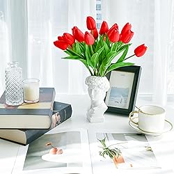 Mandy's Artificial Tulips 20 Stems Red PU Faux