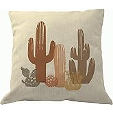DrupsCo 18x18 Cactus Collage Throw Pillow Cover - Cotton Linen Desert Decor Pillow Case, Cactus Themed Home Decorations