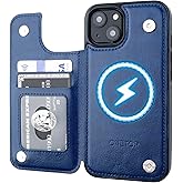 ONETOP Compatible with Magsafe for iPhone 13 Wallet Case with Card Holder, PU Leather Kickstand RFID Blocking Case, Double Magnetic Clasp and Durable Shockproof Cover 6.1 Inch (Blue)