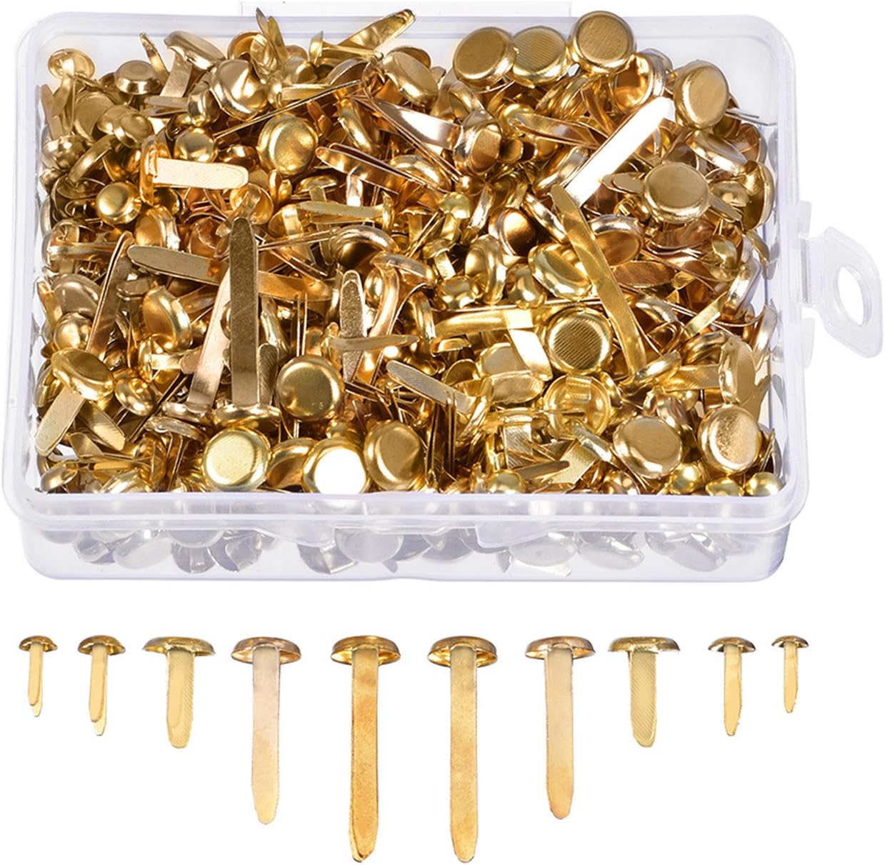 500 Pieces Paper Fasteners Assorted Sizes Round Brad Brass Plated