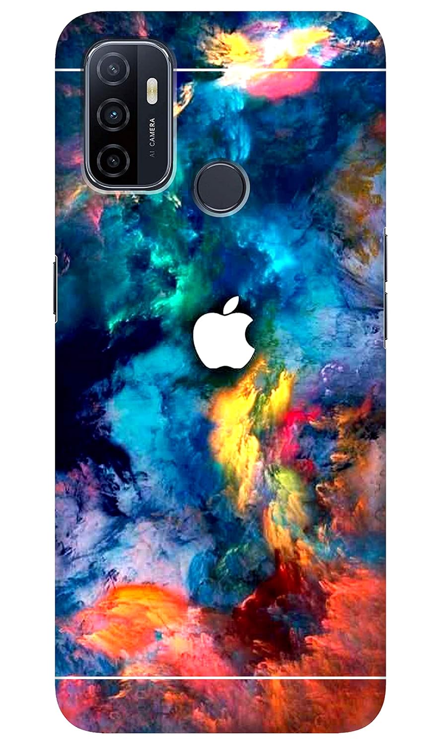 Printed Plastic Mobile Back Cover case for Oppo A53 Colorful Background with White Apple Logo