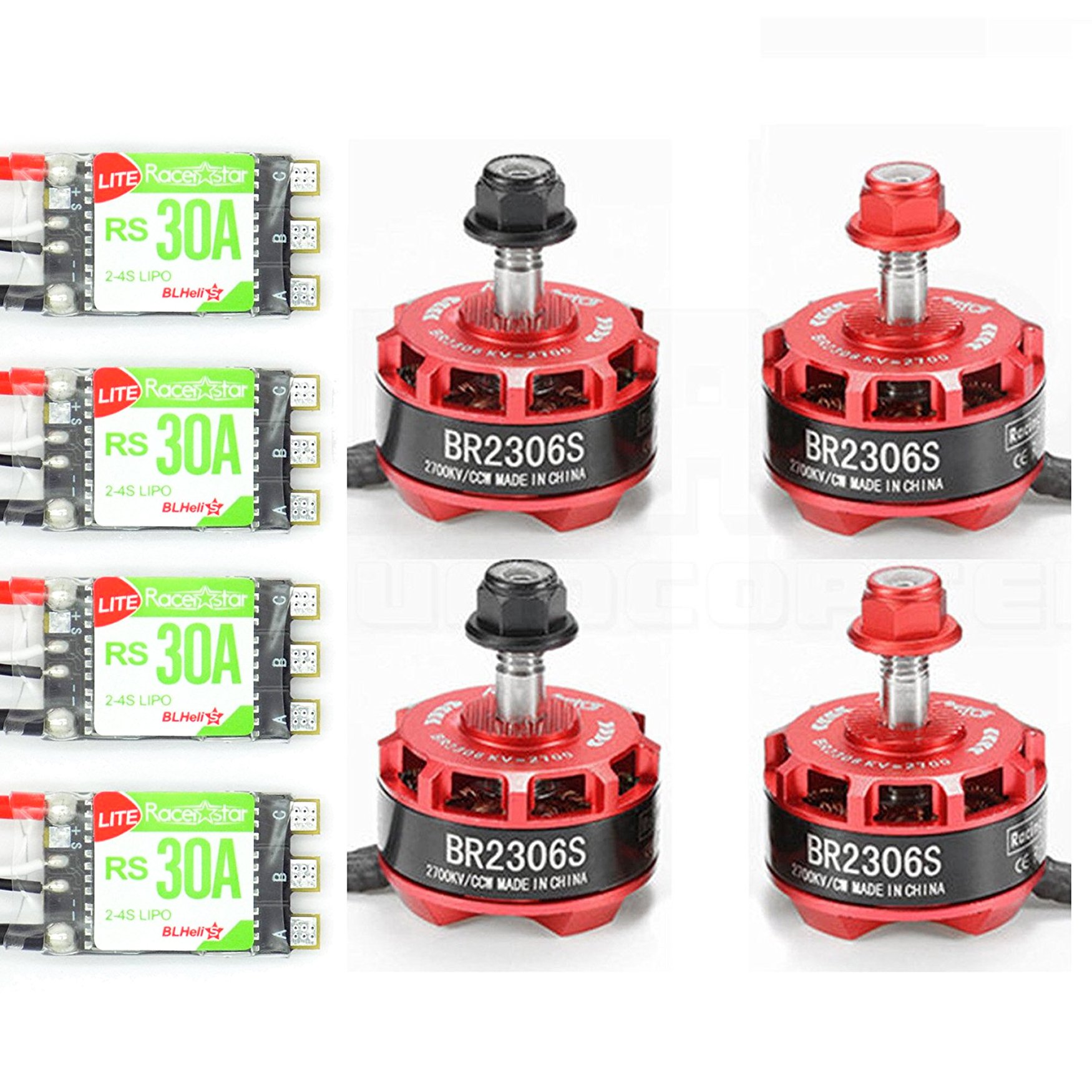 RacerStar 4pcs BR2306 2700kV 2-4S Brushless Motor Set with 4pcs RS30A 2-4S Multishot/BLHeli ESCs