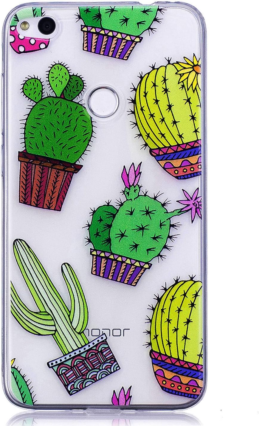 Huawei P8 Lite 2017 Case/Honor 8 lite Case +[Free Screen Protector],MEECase Transparent Soft Rubber Silicone Gel TPU Bumper Ultra Thin Colourful Print Design Protective Case(Cactus)