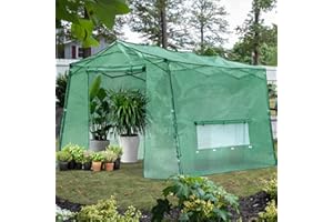Joyside Walk-in Greenhouse 8.5 Ft x 11 Ft Pop-up Outdoor Green House Plant Gardening Canopy, Roll-up Zipper Entry Doors and 2 Large Roll-Up Side Windows with Garden Hand Shovel(Large, Green)