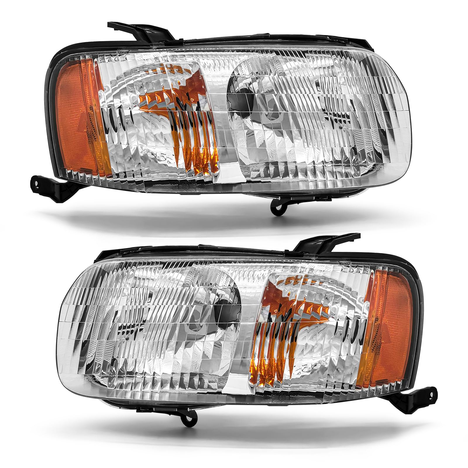 Photo 1 of ADCARLIGHTS Headlight Compatible with Ford Escape 2001 2002 2003 2004 Chrome Housing Amber Reflector Replacement Pair (Chrome Housing Amber Reflector Clear Lens)