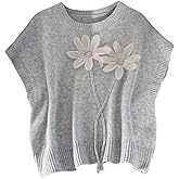 OYOANGLE Women's Plus Size 3D Floral Sweater Vest Crewneck Dolman Sleeve Pullover Jumper Tops