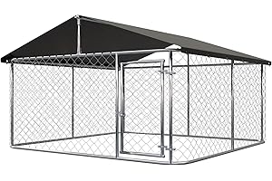Petony 80"x 80" Outdoor Dog Enclosure Heavy Duty Dog Kennel House Mesh Dog Big Cage Pet Kennel Steel Fence with Secure Lock