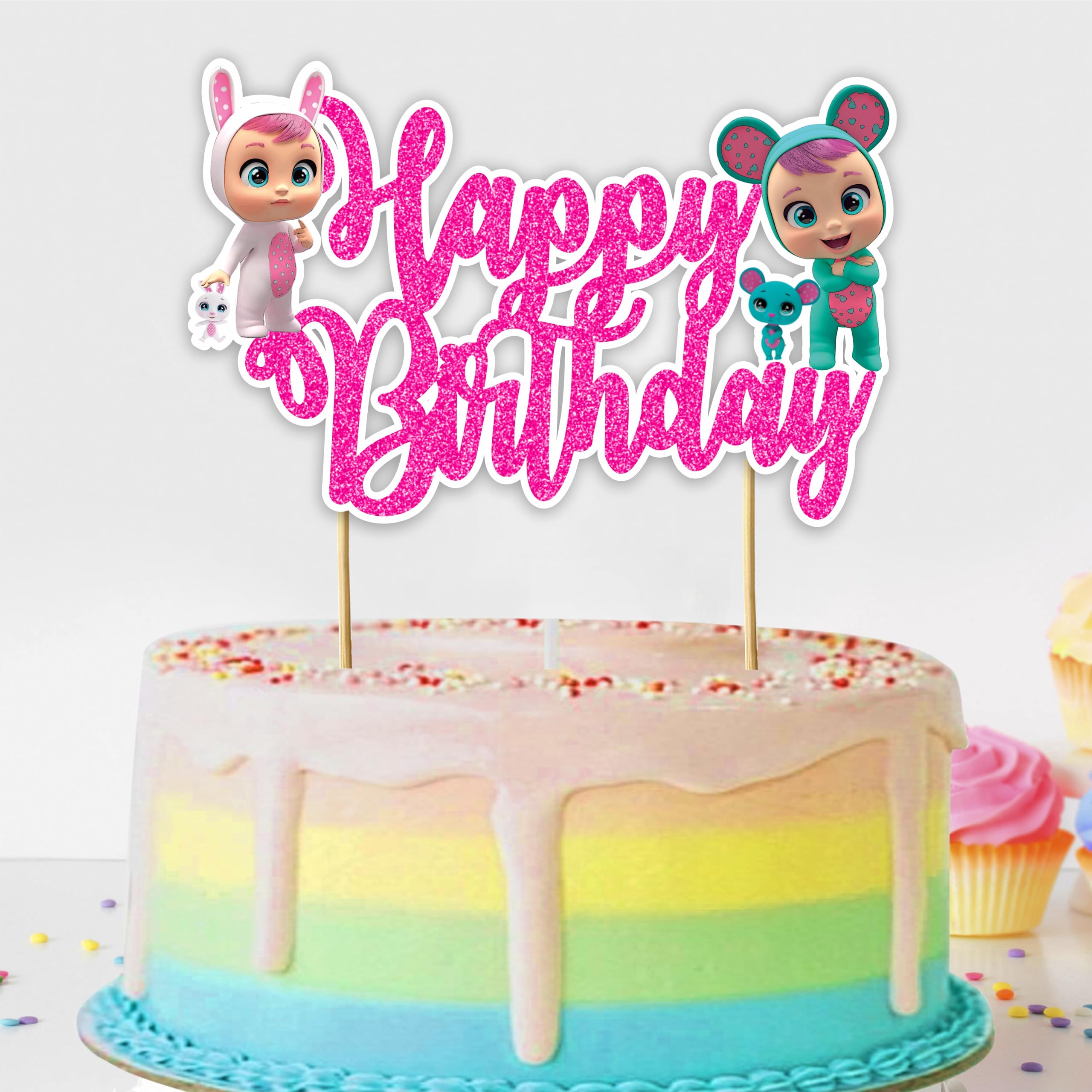 "Cry Babes Happy Birthday Cake Topper – Cute Cartoon Theme Party Decoration – Adorable Baby Character Cake Decoration for Girls & Boys Birthday Parties, Family Celebrations, and School Events"