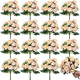 Zeyune 16 Bunches 12 Inch Artificial Mini Rose Bouquet 160 Heads Bridal Flower Bouquets Fake Silk Rose Bulk for Valentine's Day Wedding Bridal Shower Home Office Garden(Champagne)