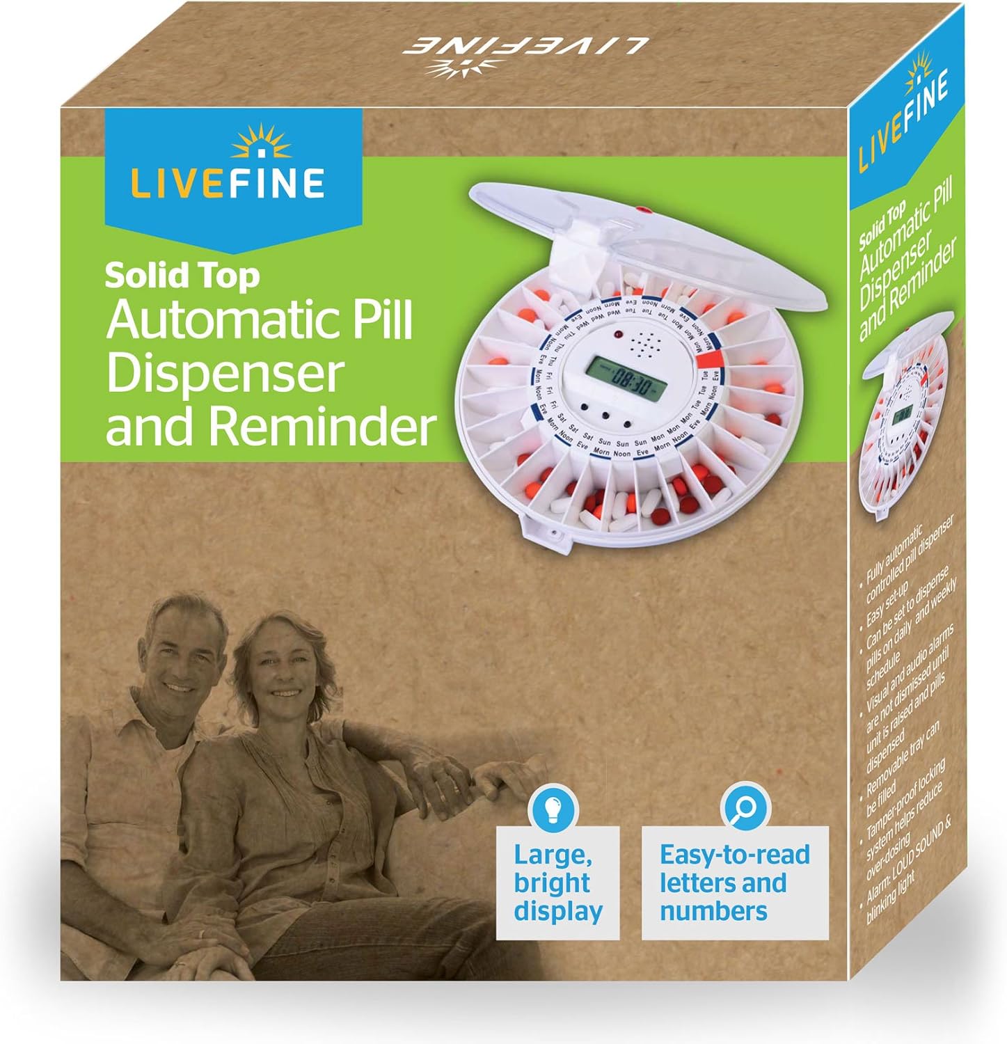 LiveFine Automatic Pill Dispenser, 28-Day Electronic Medication Organizer with Alarm Reminders, Flashing Light and Safety Lock - Dispenses Prescriptions Up to 6 Times Per Day - Clear Lid: Health & Personal Care