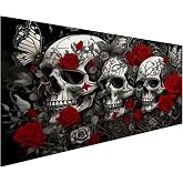 NFDPFUN Large Size Skull Diamond Painting Kit for Adults,Gothic Rose Diamond Art Kits,Full Round Diamond Art Paintings,Diamond Dots,Mosaic Gem Arts and Crafts,Halloween Wall Decor,31.5x15.7 inch