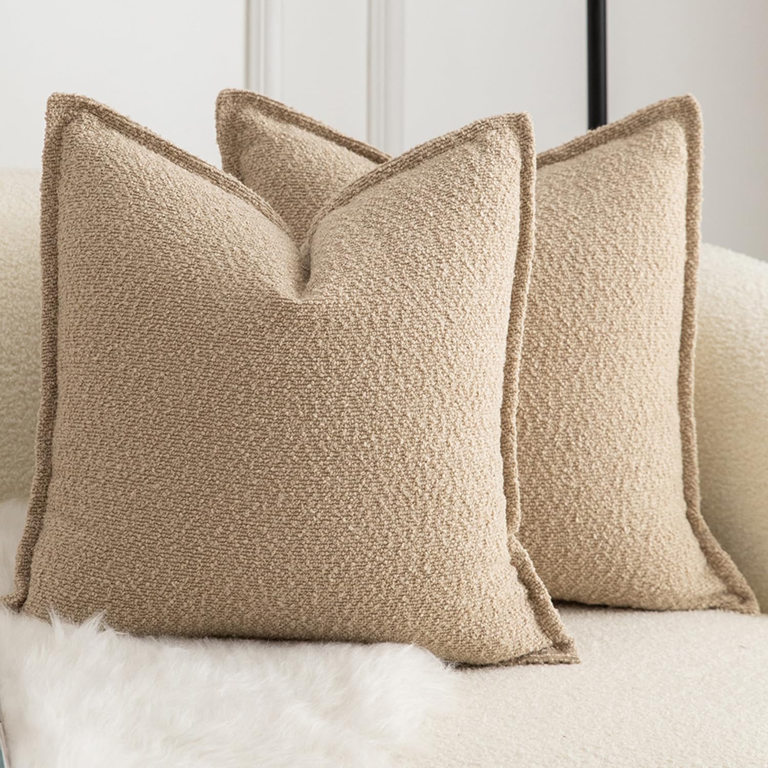 Mandioo Pack of 2 Cushion Covers 60cm x 60cm Decorative Accent Solid Woven Textured Throw Pillow Covers cases Bedroom Living Room Couch Sofa Home 24 x 24 Inch Camel