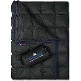 Get Out Gear Double Puffy Camping Blanket - Extra Puffy, Packable, Lightweight and Warm | Ideal for Outdoors, Travel, Stadium, Festivals, Beach, Hammock | Water-Resistant Camp Quilt (Black/Blue)