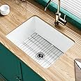 Miuara White Undermount Kitchen Sink 24 Inch - Small Topmount Wet Bar Sink Drop In 24"x19"x11", Dual Mount, Single Bowl, Fireclay Solid, with 2 Custom Accessories, White, for Kitchen & Laundry