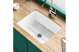 Miuara White Undermount Kitchen Sink 24 Inch - Small Topmount Fireclay Bar Sink Drop In 24"x19"x11", Dual Mount Heavy Duty Deep Single Bowl, w 2 Custom Accessories, Glossy White, for Kitchen & Laundry