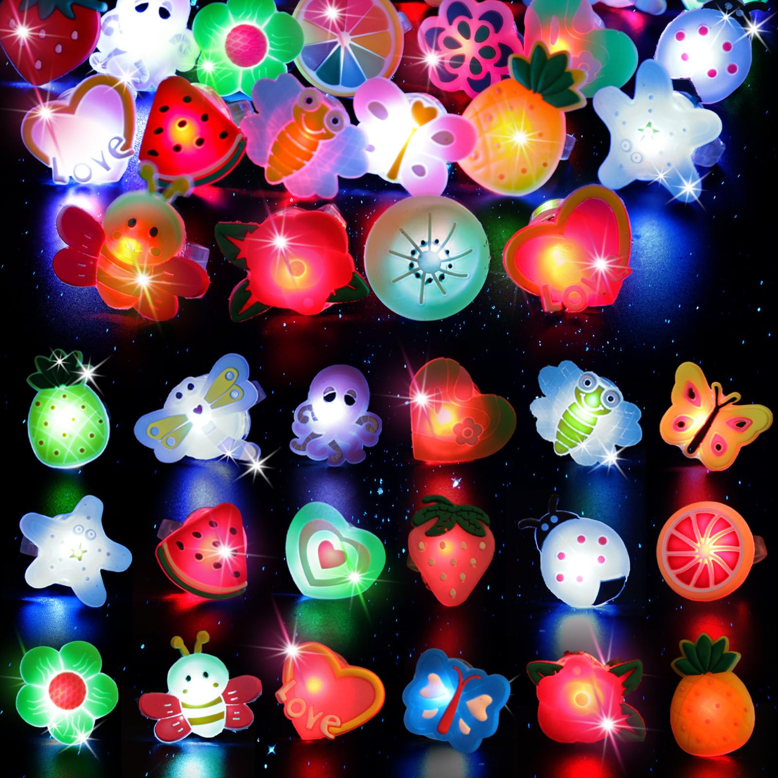 LovesTown 50PCS LED Light up Rings, Light up Toys for Kids Glow in the Dark Party Supplies Flashing for Halloween Christmas Birthday Party Favors Classroom Prizes Goodie Bag Fillers