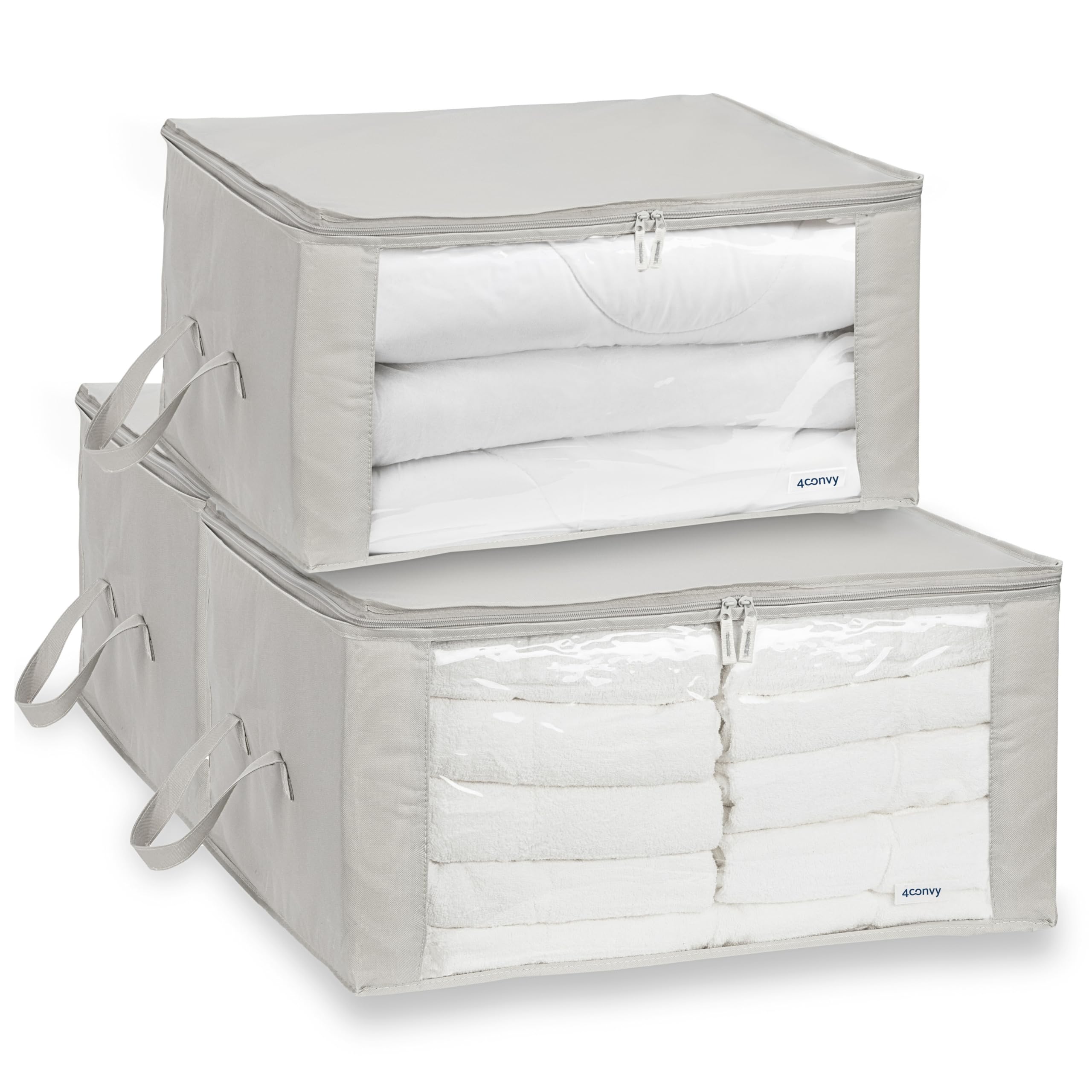 4CONVY Solid, Foldable Clothes Storage Box with Zipper - [2024 UPGRADED MATERIAL] Storage Bag for Duvets, Clothes, Bedding - Storage Box for Garments with Window without Metal Frame…