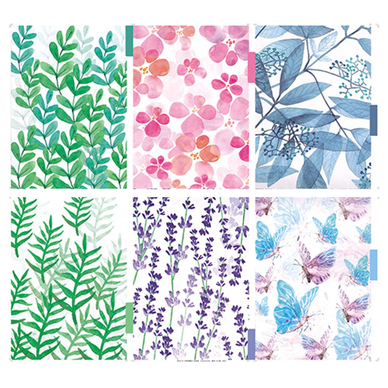 CLKE 6 x A5 Plastic Dividers with 6 Holes, A5 Separation Sheets, 6 Styles of Decoration of Flowers, Herbs, Leaves, for Notebook, Files