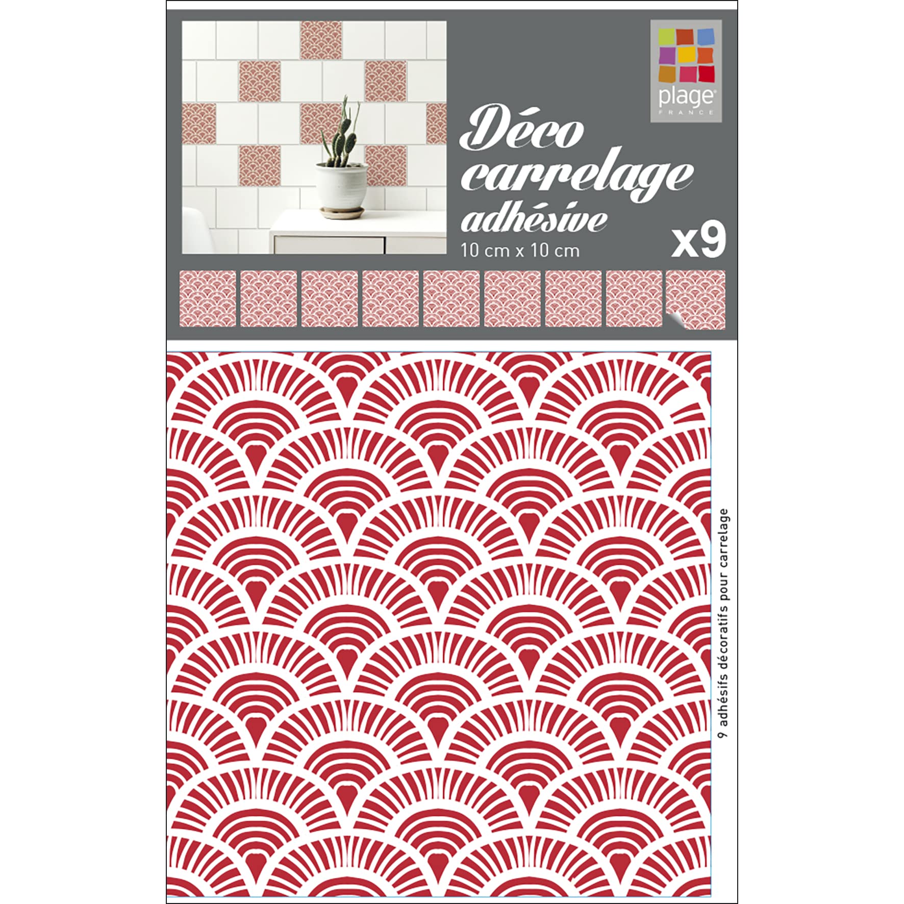 9 Wall tiles stickers Miyoshi Pink, Vinyl, Red, 10x10cm