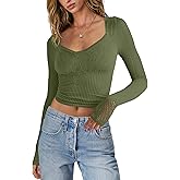 Yanekop Womens Long Sleeve Lace Tops Scoop Neck Tops Ribbed Tight Going Out Shirts Seamless Crochet Basic Clothing